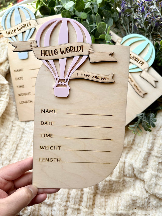 Hot Air Balloon Birth Stat Sign (Ready to Ship)