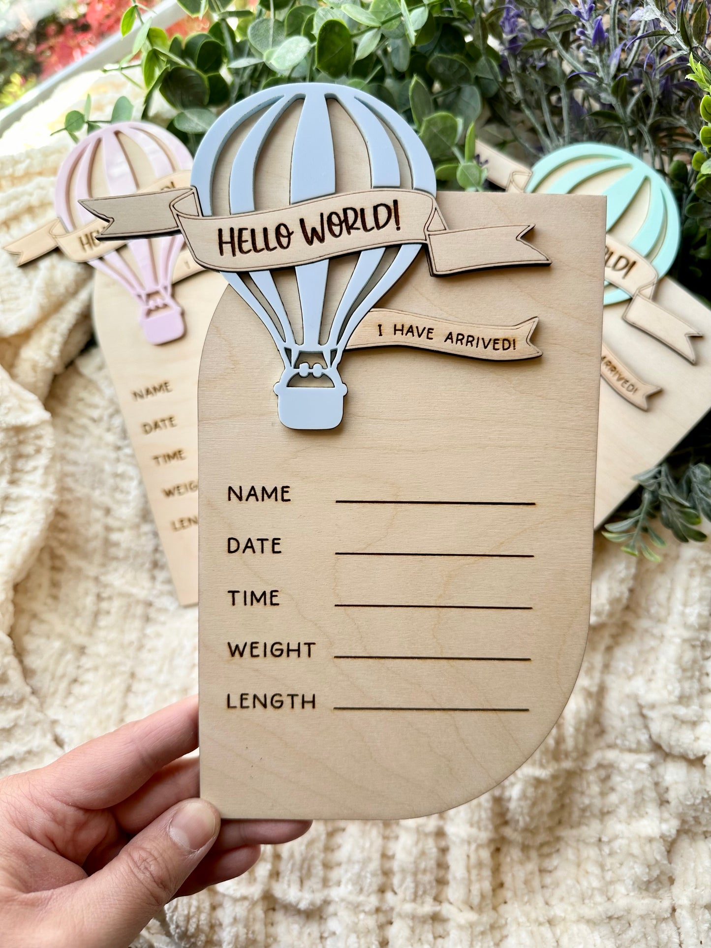 Hot Air Balloon Birth Stat Sign (Ready to Ship)