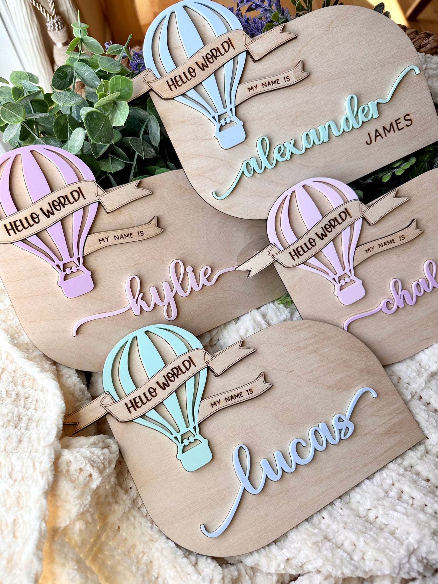 Hot Air Balloon Personalized Name Announcement Sign