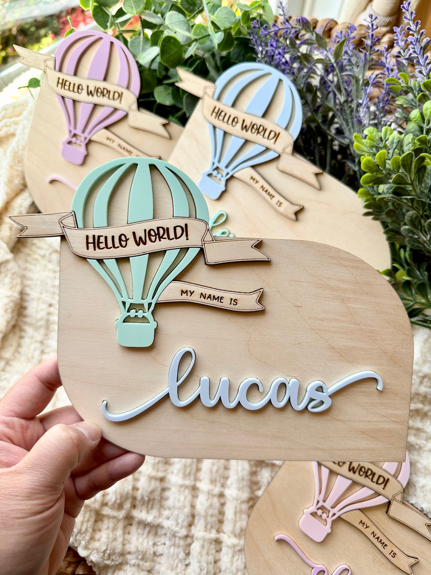 Hot Air Balloon Personalized Name Announcement Sign