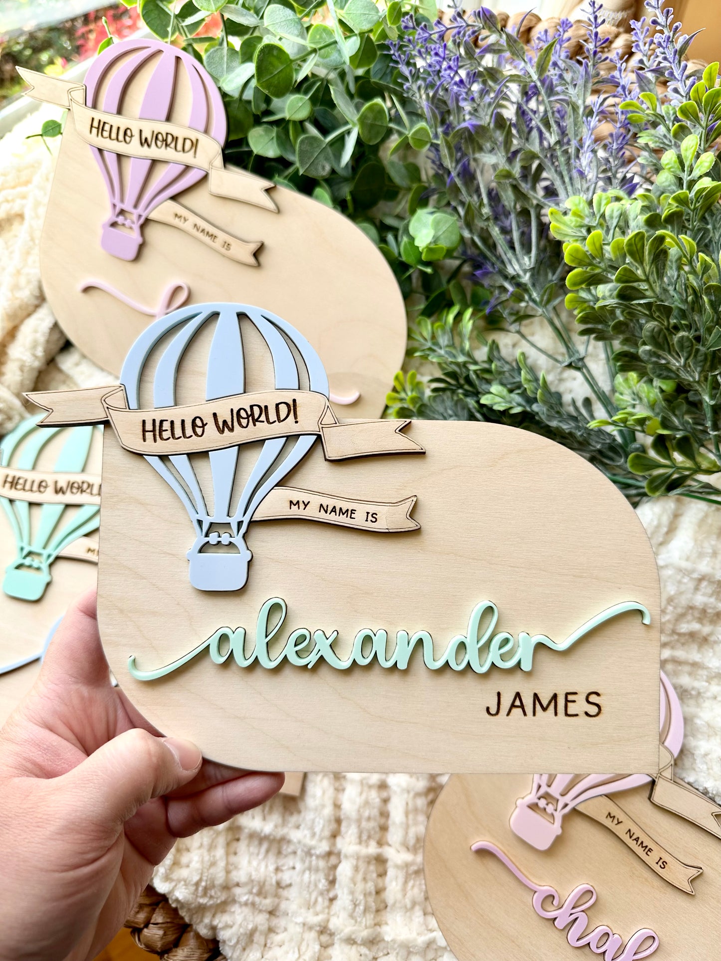 Hot Air Balloon Personalized Name Announcement Sign