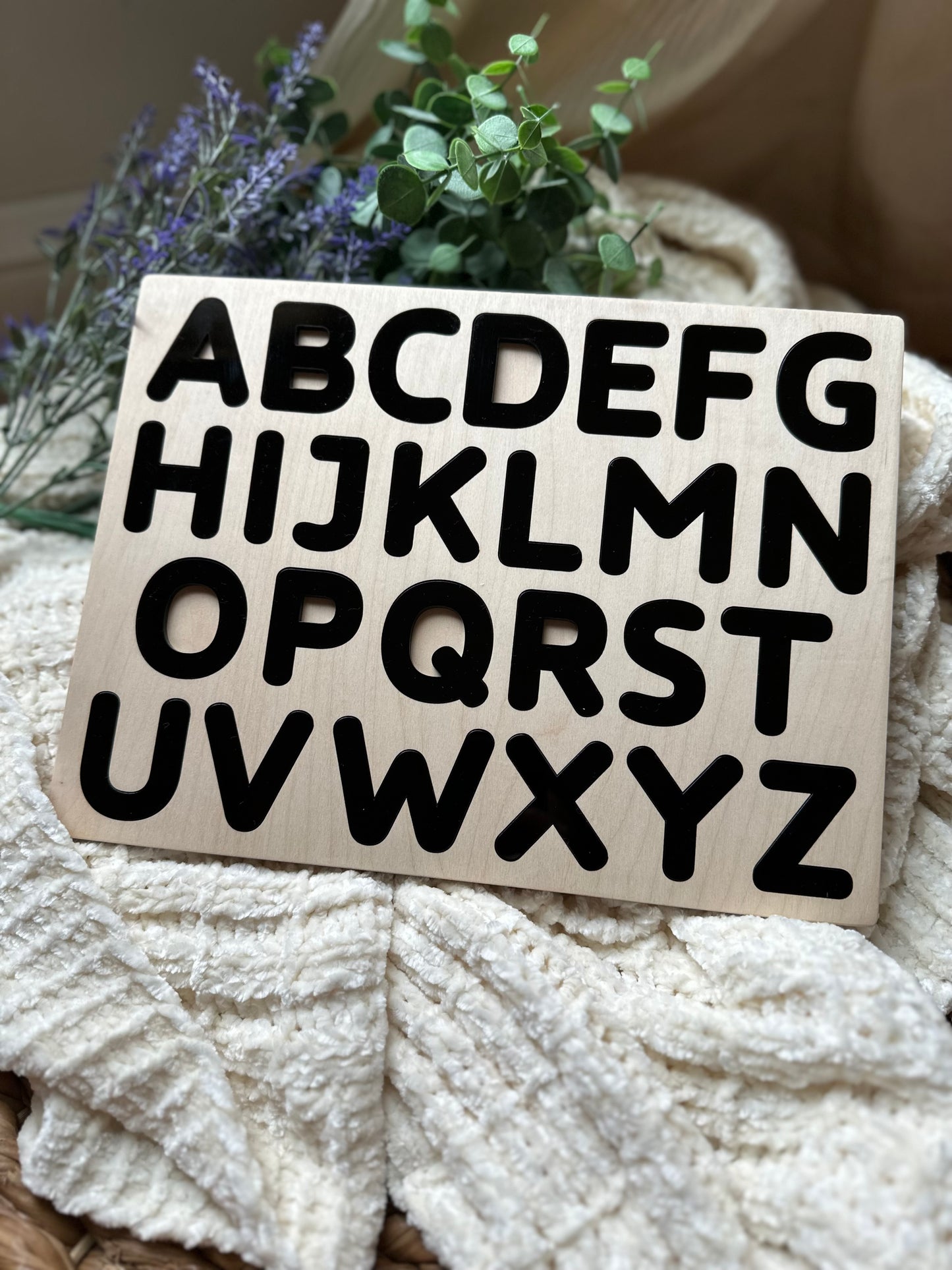 Woodlands Alphabet Puzzle - Customizable Engraved Message Behind