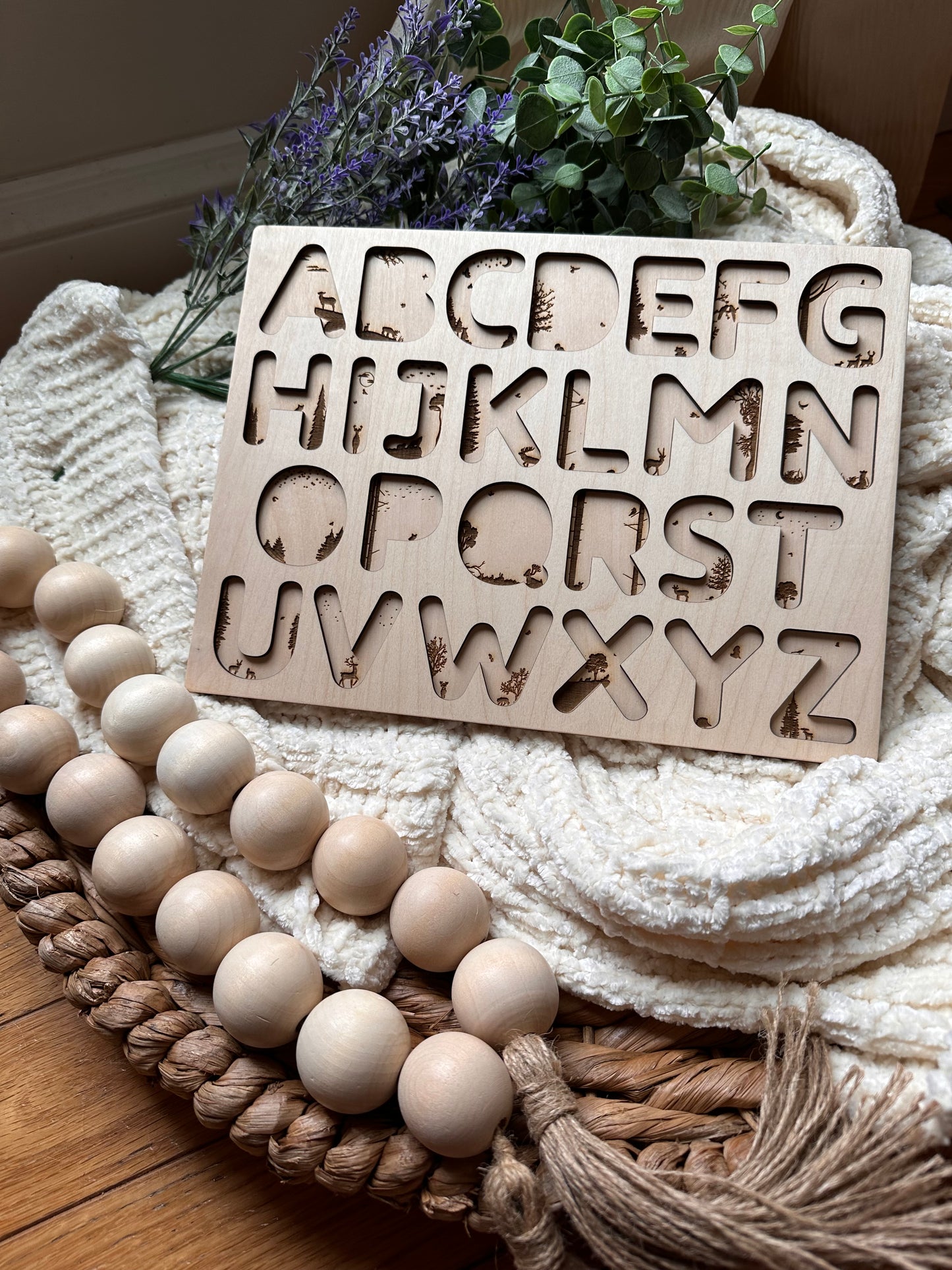 Woodlands Alphabet Puzzle - Customizable Engraved Message Behind