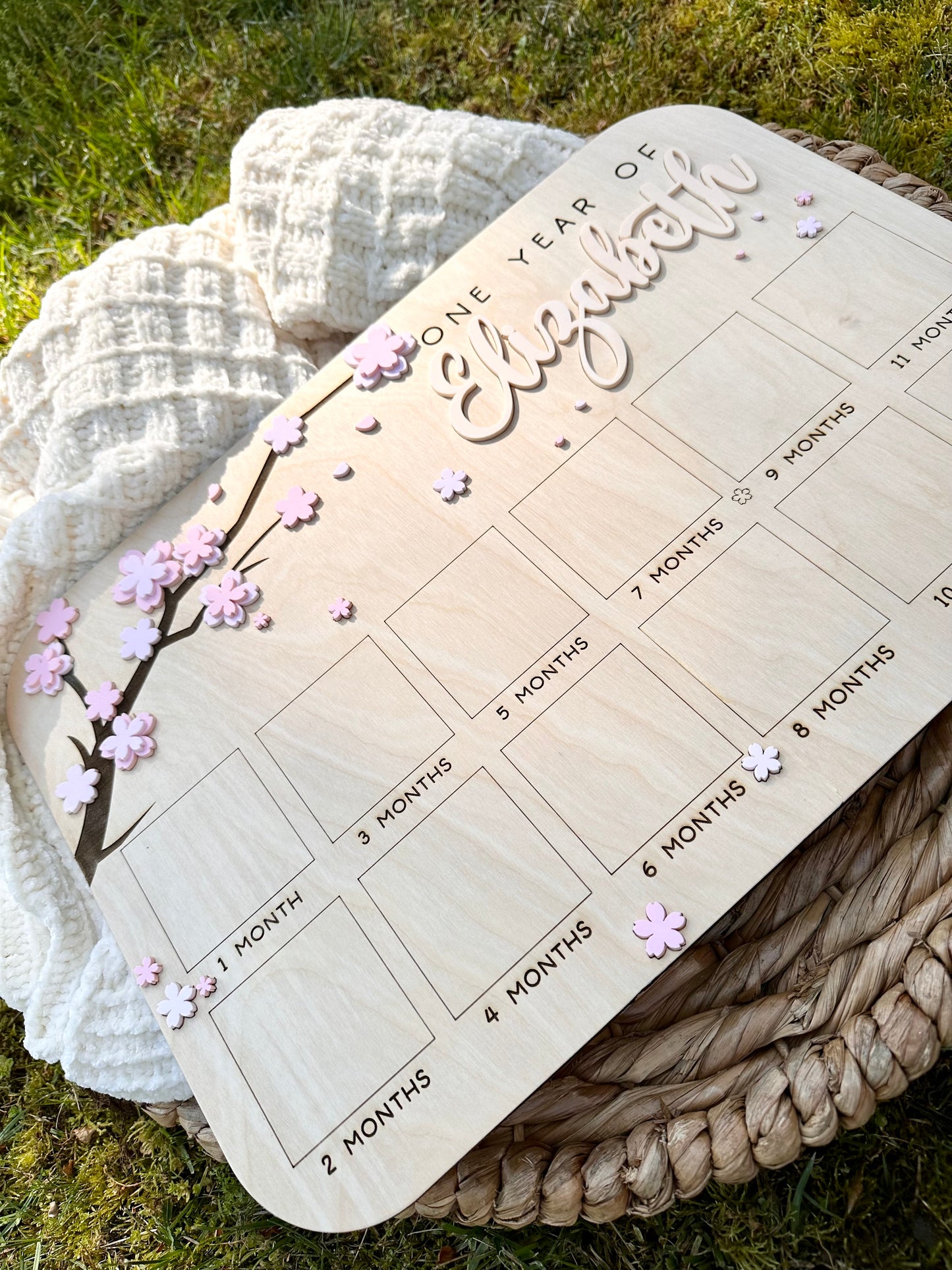 Floral Personalized One Year Of Baby Photo Board