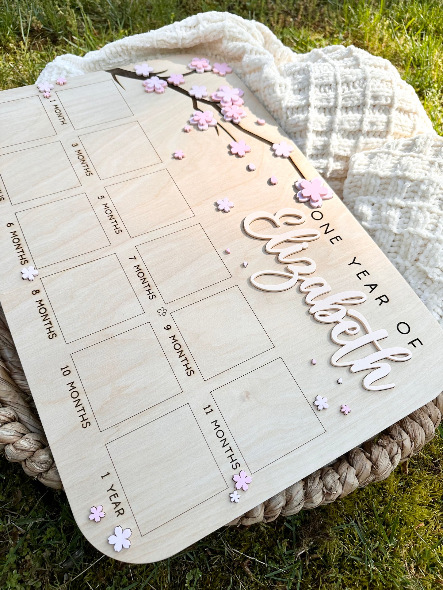 Floral Personalized One Year Of Baby Photo Board