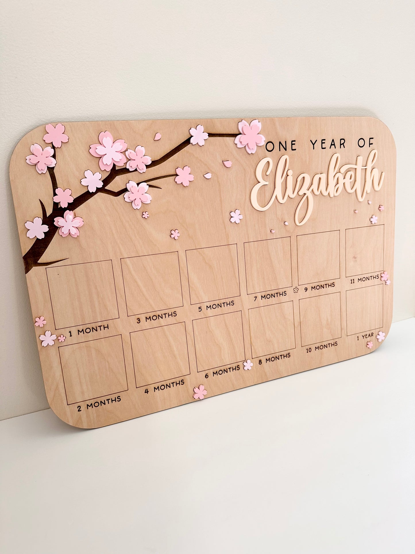 Floral Personalized One Year Of Baby Photo Board