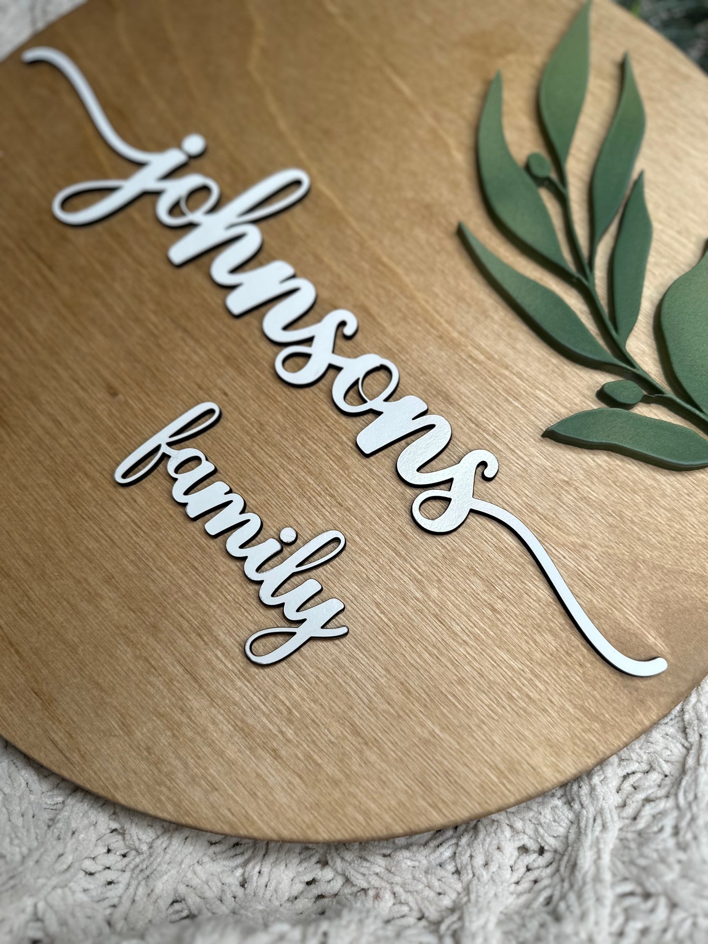 Green Leaves Personalized Family Name Sign