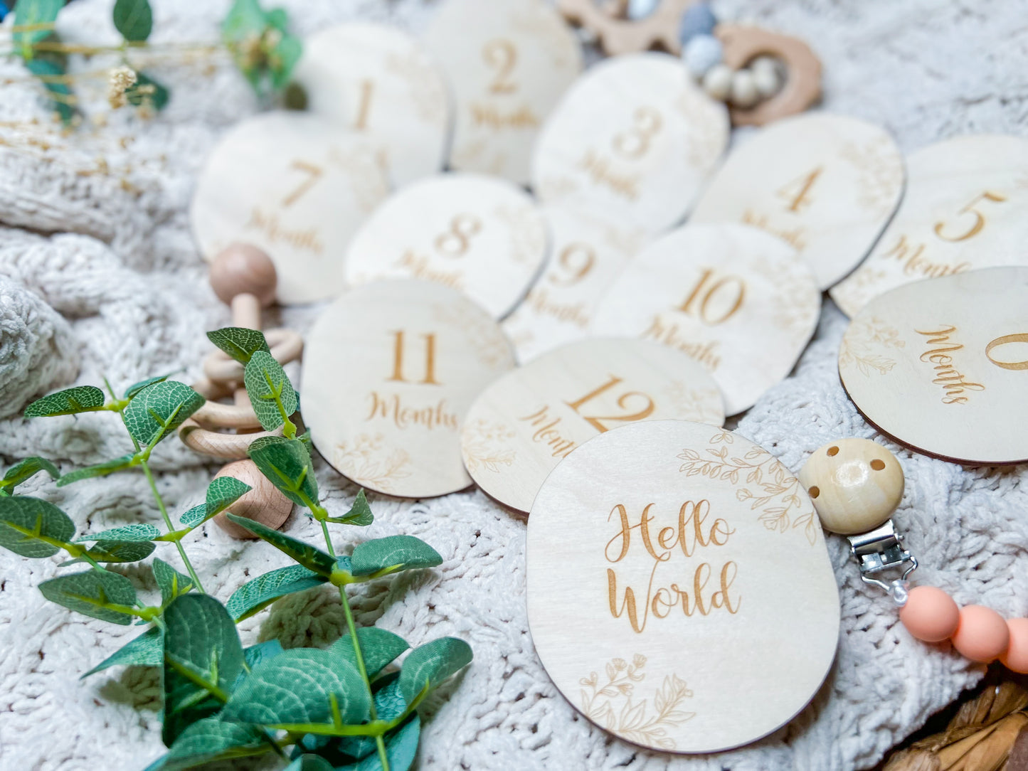 Wooden Botanic Baby Milestone Marker Cards