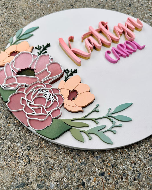 Side Florals Personalized Name Sign