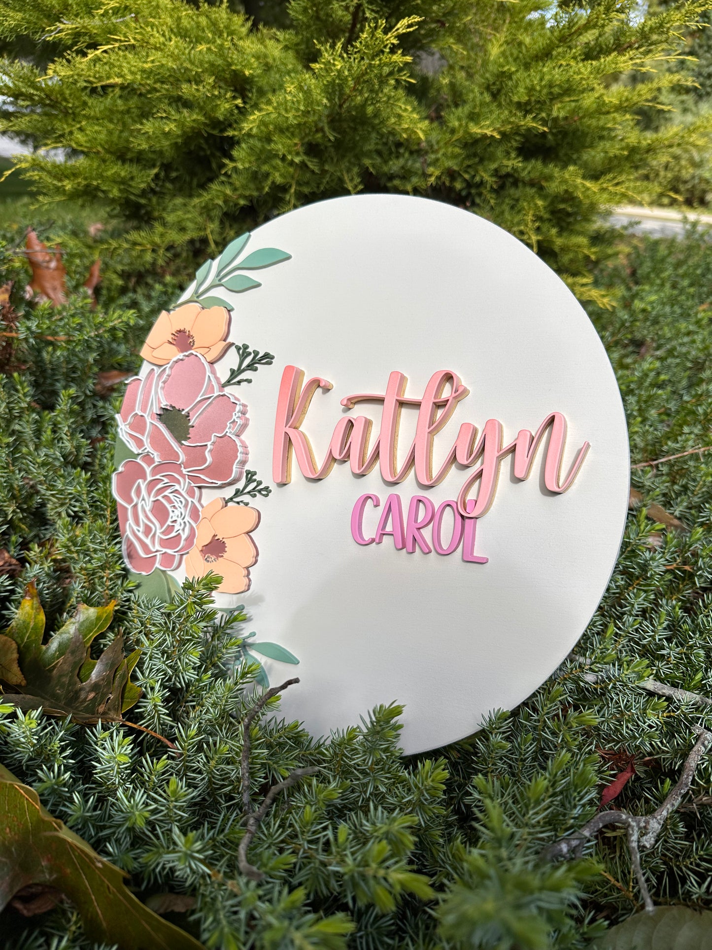 Side Florals Personalized Name Sign