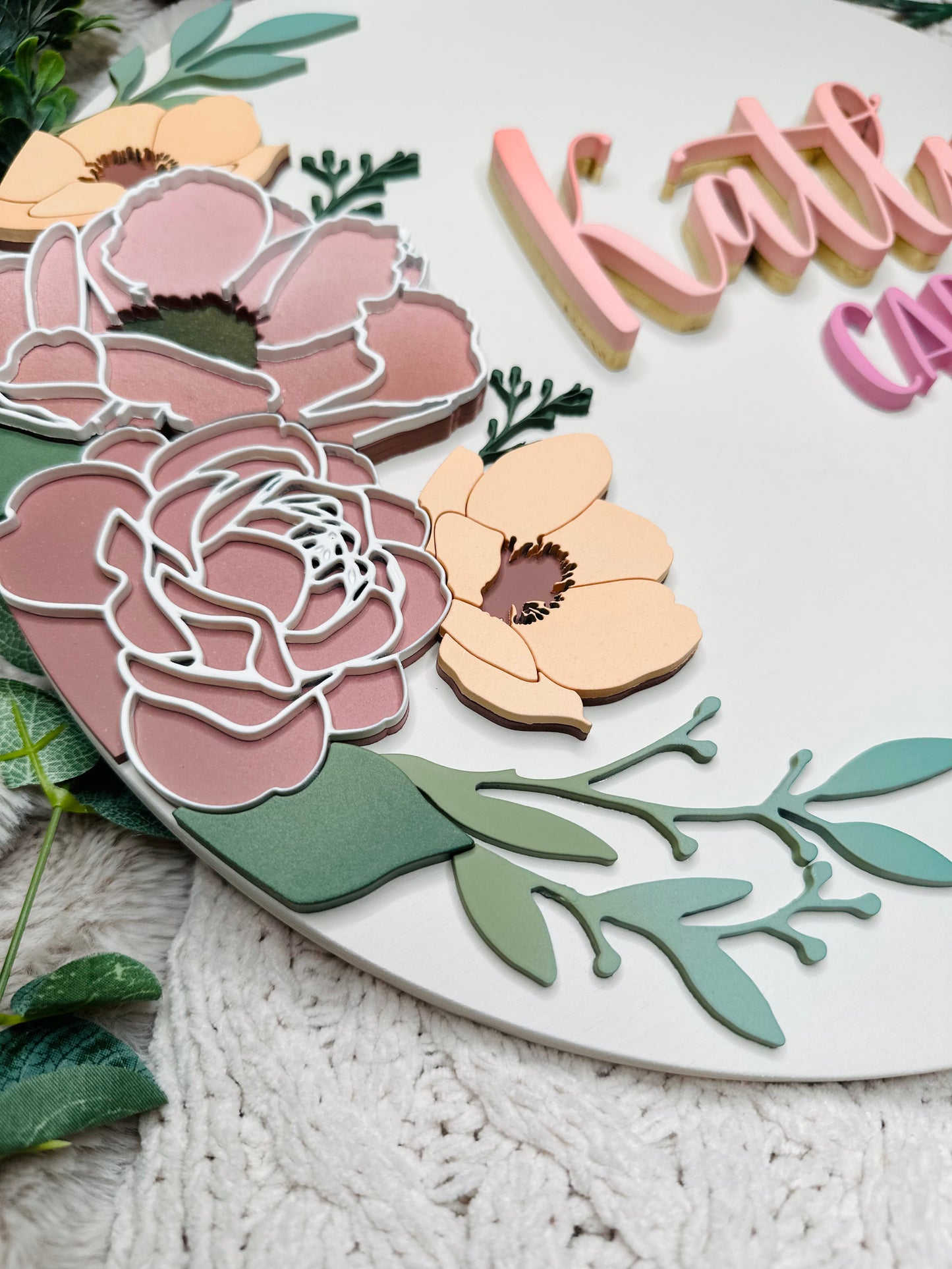 Side Florals Personalized Name Sign