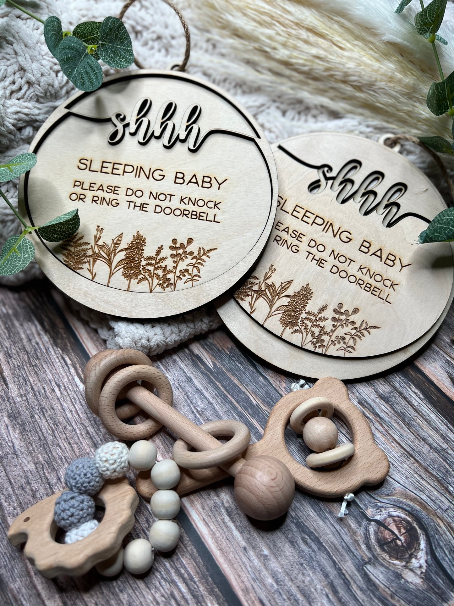 Shhh Sleeping Baby Please Do Not Knock Door Layered Wood Sign