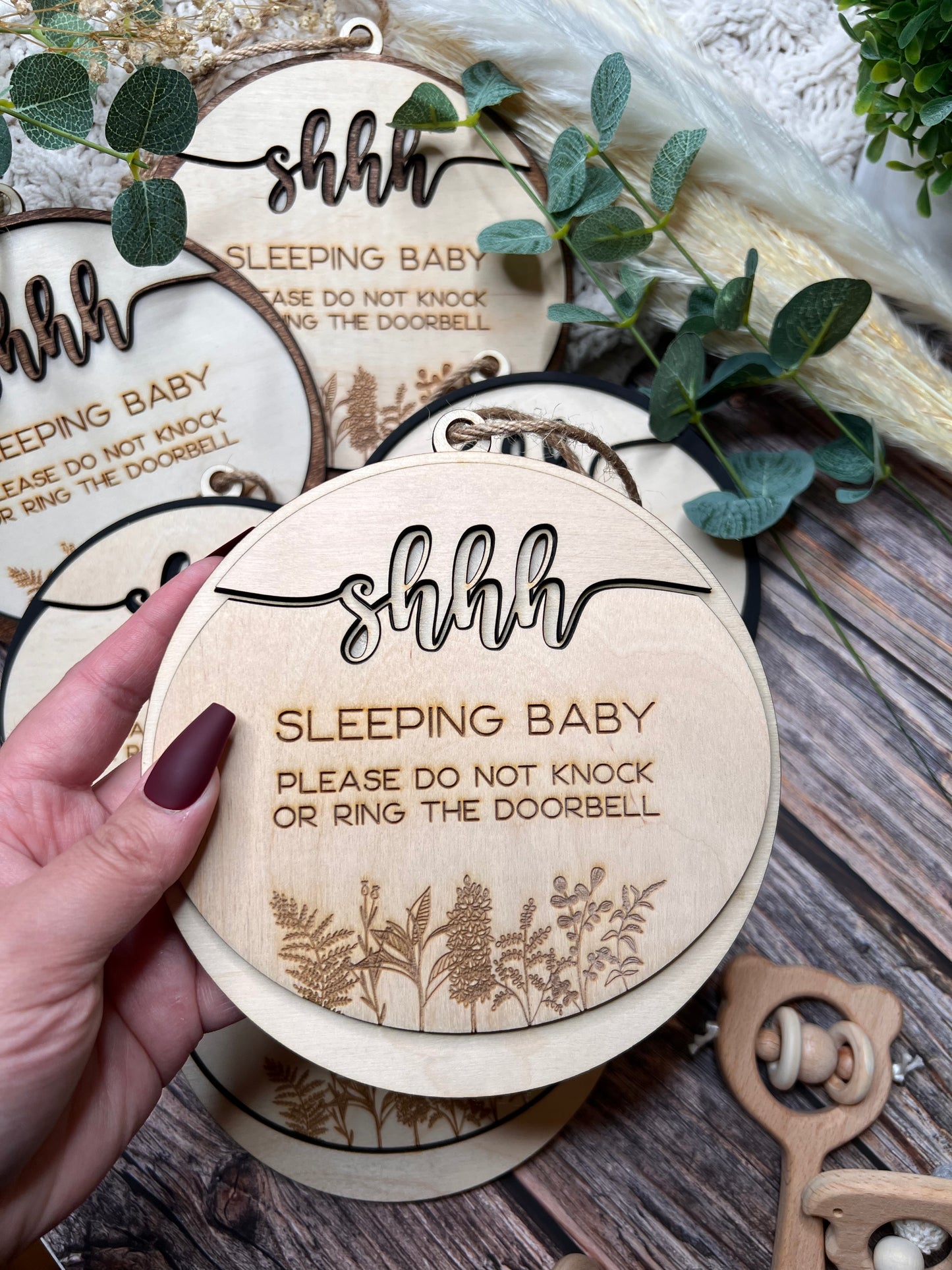 Shhh Sleeping Baby Please Do Not Knock Door Layered Wood Sign