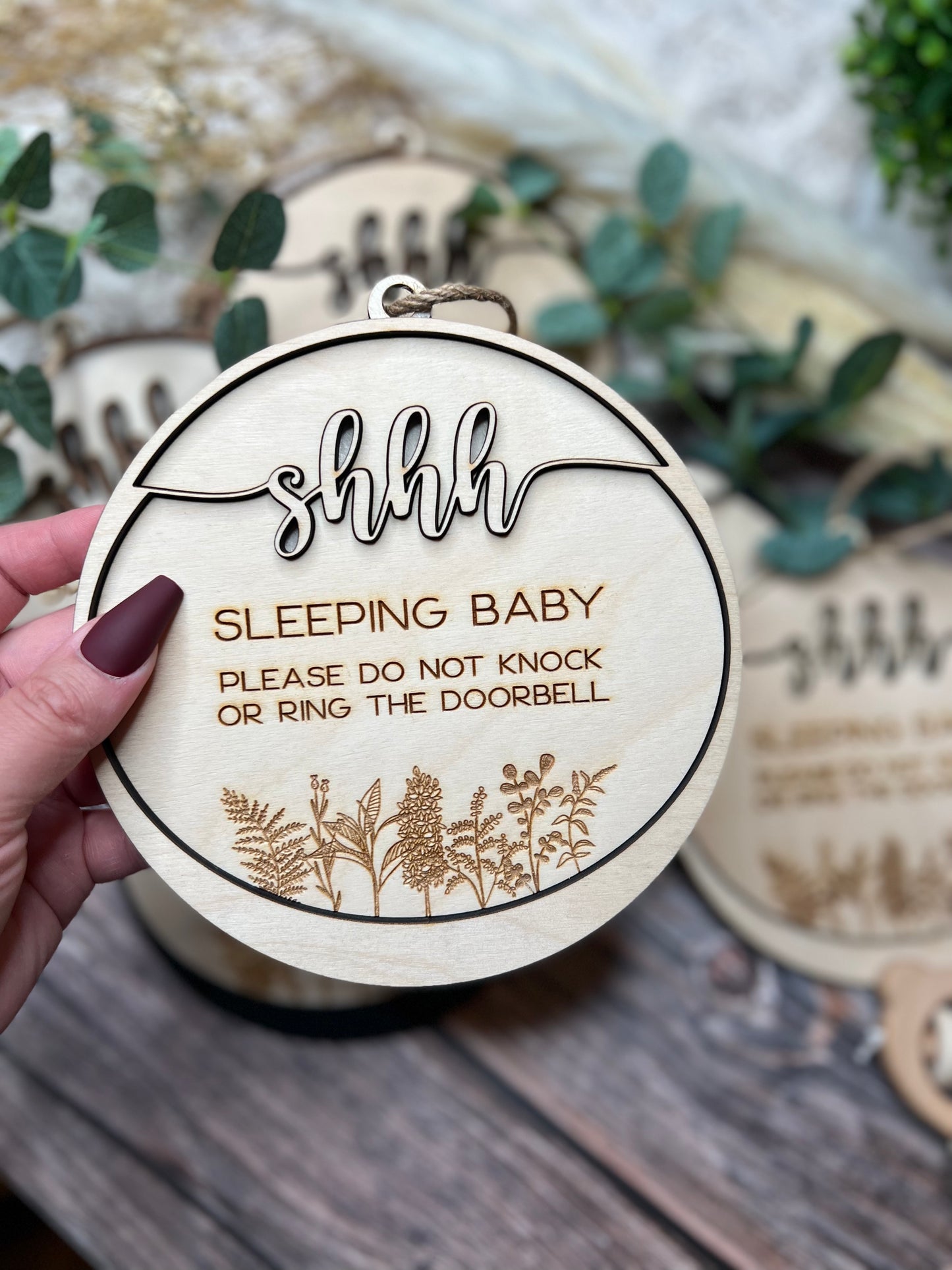 Shhh Sleeping Baby Please Do Not Knock Door Layered Wood Sign